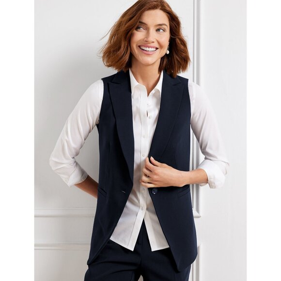 NWT Talbots Womens Plus Size 14W Black Easy Travel Long Vest with Pockets NEW - Picture 2 of 4